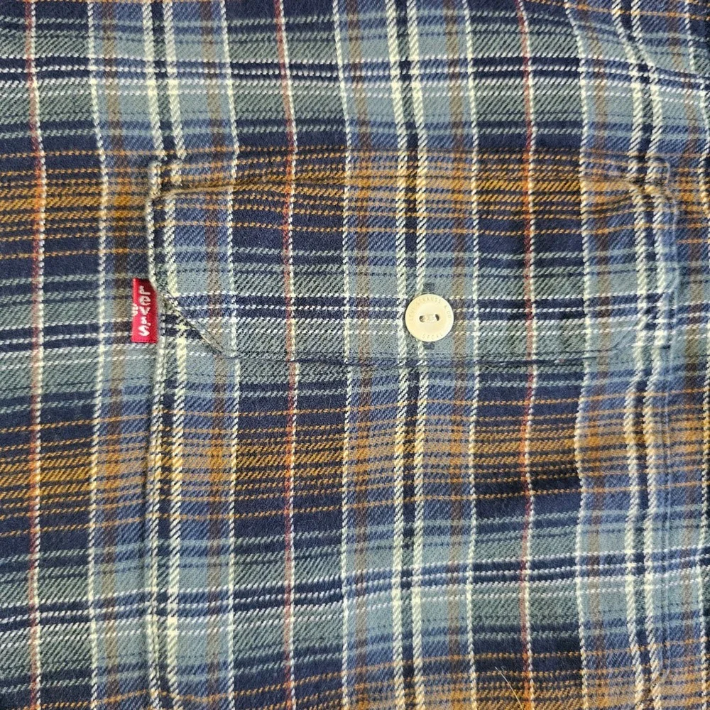 Levis Mens XL‎ Relaxed Fit Plaid Flannel Button Down Shirt Blue Yellow NWOT